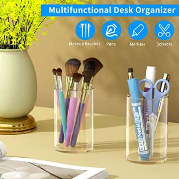 NIUBEE Acrylic Pen Holder 2 Pack, Clear Desktop Pencil Cup Stationery Organizer for Office Desk Acce...