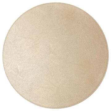 Homewear Placemats Set of 6 Morgan Faux Leather Round 15", Table Mats for Dining, Decor Kitchen Chargers, Non-Slip, Heat Resistant, Reversible, Champagne, Washable Everyday Holiday Use