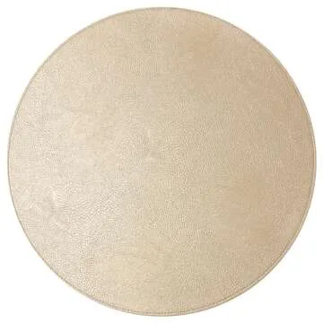 Homewear Placemats Set of 6 Morgan Faux Leather Round 15", Table Mats for Dining, Decor Kitchen Chargers, Non-Slip, Heat Resistant, Reversible, Champagne, Washable Everyday Holiday Use