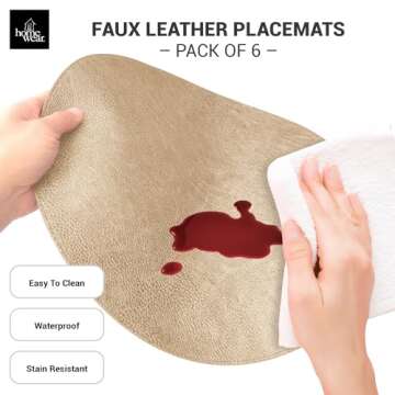 Homewear Placemats Set of 6 Morgan Faux Leather Round 15", Table Mats for Dining, Decor Kitchen Chargers, Non-Slip, Heat Resistant, Reversible, Champagne, Washable Everyday Holiday Use