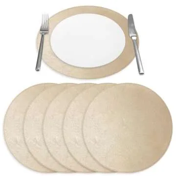 Homewear Placemats Set of 6 Morgan Faux Leather Round 15", Table Mats for Dining, Decor Kitchen Chargers, Non-Slip, Heat Resistant, Reversible, Champagne, Washable Everyday Holiday Use