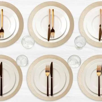 Homewear Placemats Set of 6 Morgan Faux Leather Round 15", Table Mats for Dining, Decor Kitchen Chargers, Non-Slip, Heat Resistant, Reversible, Champagne, Washable Everyday Holiday Use