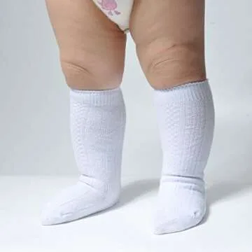 EPEIUS Unisex-Baby Boys Girls Seamless Cable Knit Knee High Socks Newborn Girls Uniform Stockings for 0-3 Months,3 Pairs,White