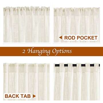 NICETOWN Beige Sheer Curtains 84" Length for Living Room Decor, Rod Pocket & Back Tab Linen Look Tex...