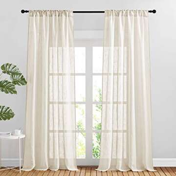 NICETOWN Beige Sheer Curtains 84" Length for Living Room Decor, Rod Pocket & Back Tab Linen Look Textured Voile Window Treatments Drapes for Bedroom/Villa, 2 Panels = 104" W, Beige, 2 Pieces
