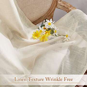 NICETOWN Beige Sheer Curtains 84" Length for Living Room Decor, Rod Pocket & Back Tab Linen Look Textured Voile Window Treatments Drapes for Bedroom/Villa, 2 Panels = 104" W, Beige, 2 Pieces