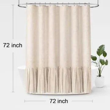 Awellife Linen Farmhouse Shower Curtain with Ruffle