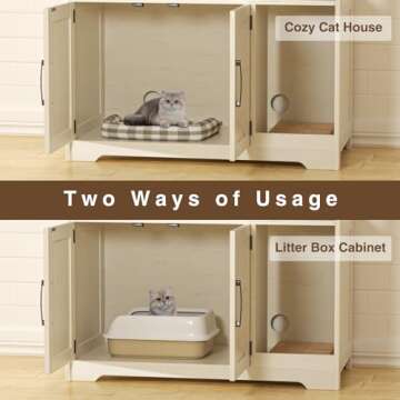 Halitaa Cat Litter Box Enclosure, Hidden Litter Box Furniture Cat Washroom with Cat Scratch Pad, Farmhouse Indoor Cat House End Table, White