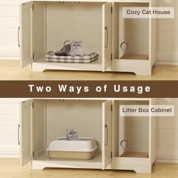 Halitaa Cat Litter Box Enclosure, Hidden Litter Box Furniture Cat Washroom with Cat Scratch Pad, Farmhouse Indoor Cat House End Table, White