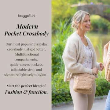 Baggallini Womens Modern Pocket Crossbody cross body handbags, Taupe Faux Shearling, One Size