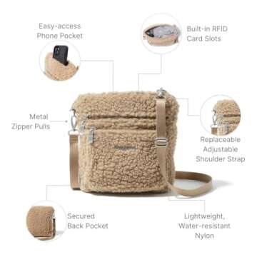 Baggallini Womens Modern Pocket Crossbody cross body handbags, Taupe Faux Shearling, One Size