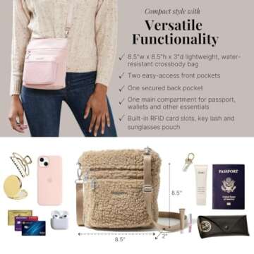 Baggallini Womens Modern Pocket Crossbody cross body handbags, Taupe Faux Shearling, One Size