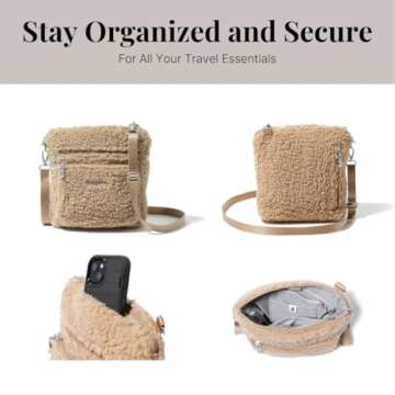 Baggallini Womens Modern Pocket Crossbody cross body handbags, Taupe Faux Shearling, One Size