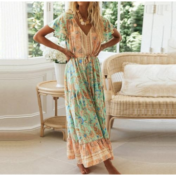 R.Vivimos Women's Floral Print Cotton Flow Dress