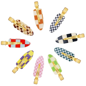 9PCS No Bend Hair Clips, Checkerboard No Crease Curl Pins, Acrylic Resin Flat Styling, Colorful Bang...