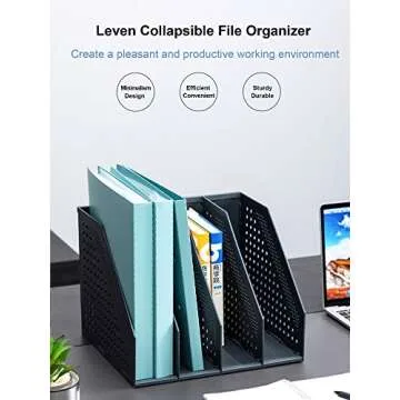 Leven Collapsible Magazine File Holder/Desk Organizer for Office Organization and Storage with 4 Vertical Compartments