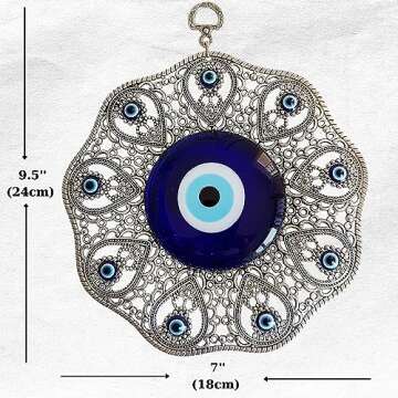Erbulus Turkish Glass Blue Evil Eye Wall Hanging Ornament - Metal Home Decor - Turkish Amulet - Prot...