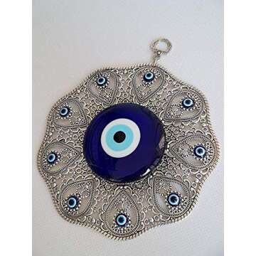 Erbulus Turkish Glass Blue Evil Eye Wall Hanging Ornament - Metal Home Decor - Turkish Amulet - Protection and Good Luck Charm Gift in a Box