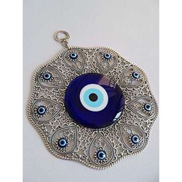 Erbulus Turkish Glass Blue Evil Eye Wall Hanging Ornament - Metal Home Decor - Turkish Amulet - Protection and Good Luck Charm Gift in a Box