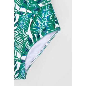 CUPSHE Women's Black Striped Green Leafy One Piece Swimsuit Small