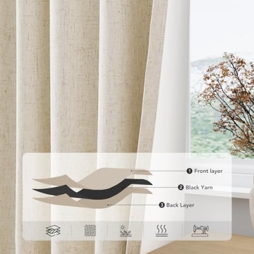 Beige Linen Blackout Curtains 84 Inch Thermal Insulated