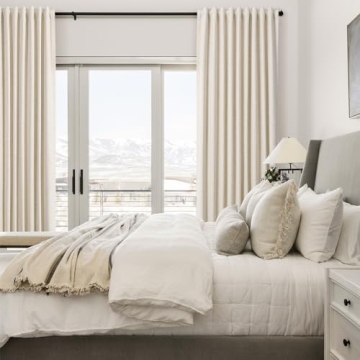 Beige Linen Blackout Curtains 84 Inch Thermal Insulated