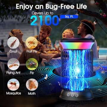 GTERT Solar Bug Zapper - Electric Insect Zapper with 6000mAh Rechargeable Battery and 4 Modes for Ou...