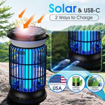 GTERT Solar Bug Zapper - Powerful Outdoor Insect Control