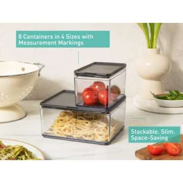 Prepdeck Mini Recipe Prep & Storage Station - New Compact Design, 8 Containers in 4 Sizes + Measurement Markings + Super-Seal Lids, Deluxe Cutting Board, Bonus Tablet Stand Included - 5 Vibrant Colors