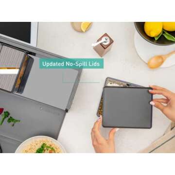 Prepdeck Mini Recipe Prep & Storage Station - New Compact Design, 8 Containers in 4 Sizes + Measurement Markings + Super-Seal Lids, Deluxe Cutting Board, Bonus Tablet Stand Included - 5 Vibrant Colors