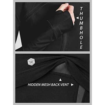 Lock and Love LL QJC3008 Women's Running Shirt Full Zip Workout Track Jacket with Thumb Holes S Black