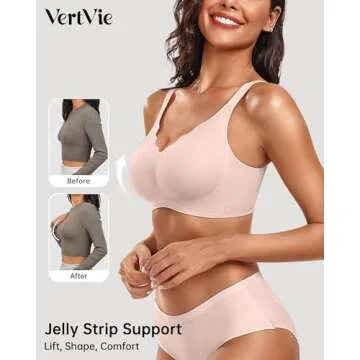 Vertvie Women's Seamless Wireless Push Up Comfort Bra - Scalloped T-Shirt Bra (Nude Jacquard, Medium...