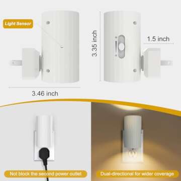 Night Light, Led Night Lights Plug into Wall, Sensor Dusk To Dawn, 0-100 LM Dimmable Night Lights, 3000K Soft White, Modern Night Lights for Bathroom Bedroom Kitchen Toilet Hallway Stairway, 2 Pack