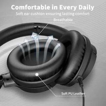 Botesty Sound Headphones Wired with Microphone, Over Ear Foldable Headphones with 4.9ft Tangle-Free Nylon Cord, 3.5mm Plug in Headphones for Smartphone,Tablet,Computer,MP3/4 (Black)