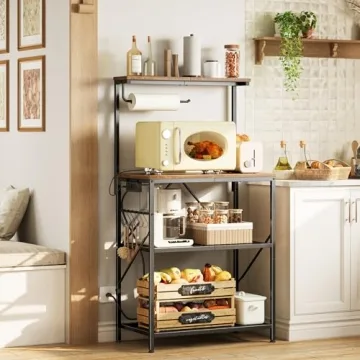 Huuger 4-Tier Bakers Rack with Reversible Power Outlet - Perfect Kitchen Storage Solution