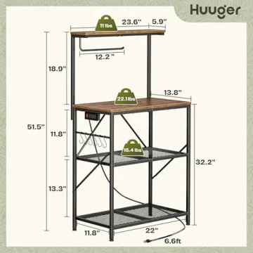 Space-Saving Huuger 4-Tier Bakers Rack for Kitchen Organization