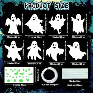Memorywuu 8 Pack Halloween Yard Decorations Outdoor Scary Ghost Yard Signs with Stakes and Night Glo...