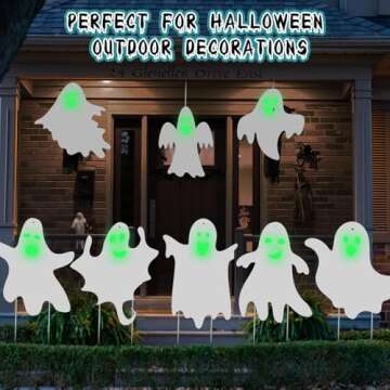 Memorywuu 8 Pack Halloween Yard Decorations Outdoor Scary Ghost Yard Signs with Stakes and Night Glow Sticker White Ghost Silhouette Home Front Lawn Signs for Halloween Decor