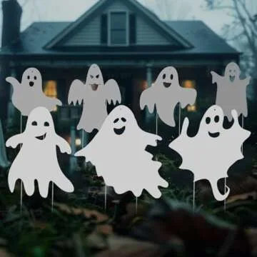 Memorywuu 8 Pack Halloween Yard Decorations Outdoor Scary Ghost Yard Signs with Stakes and Night Glow Sticker White Ghost Silhouette Home Front Lawn Signs for Halloween Decor