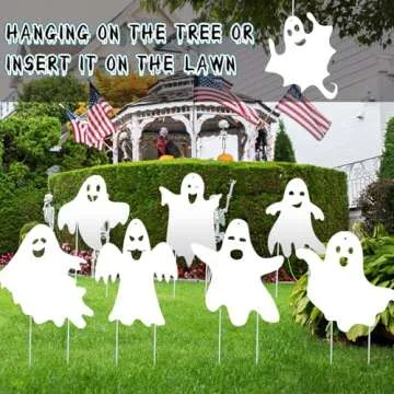 Memorywuu 8 Pack Halloween Yard Decorations Outdoor Scary Ghost Yard Signs with Stakes and Night Glow Sticker White Ghost Silhouette Home Front Lawn Signs for Halloween Decor