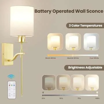 SURAIELEC Battery Operated Wall Sconces Set of Two, Wireless Wall Lights with Remote Timer, 3 Color Temperatures, Indoor Sconces Wall Decor for Bedroom, Living Room, Hallway, Gold