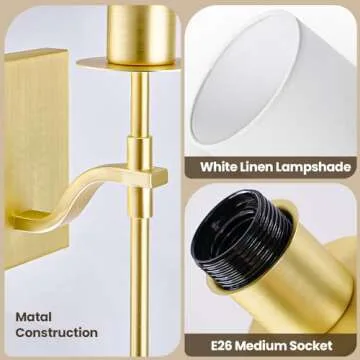 SURAIELEC Battery Operated Wall Sconces Set of Two, Wireless Wall Lights with Remote Timer, 3 Color Temperatures, Indoor Sconces Wall Decor for Bedroom, Living Room, Hallway, Gold