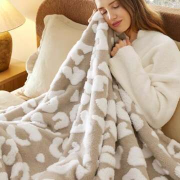 Bedsure Thick and Warm Sherpa Blanket Queen Size for Winter, Cheetah Print Queen Blanket for Bed, Fu...
