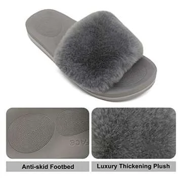 COFACE Womens Slides Fuzzy House Slippers for Women Open Toe Fluff Slippers With Arch Support Plantar Fasciitis Orthotic Slippers Women House Shoes Indoor Size 6
