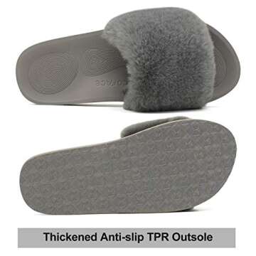 COFACE Womens Slides Fuzzy House Slippers for Women Open Toe Fluff Slippers With Arch Support Plantar Fasciitis Orthotic Slippers Women House Shoes Indoor Size 6