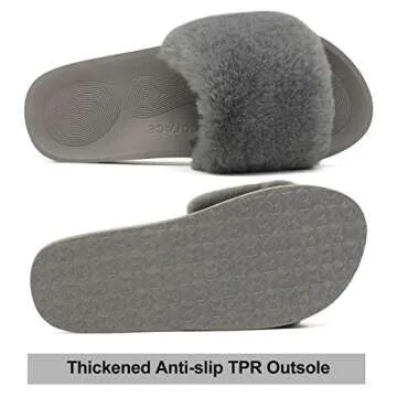 COFACE Womens Slides Fuzzy House Slippers for Women Open Toe Fluff Slippers With Arch Support Plantar Fasciitis Orthotic Slippers Women House Shoes Indoor Size 6