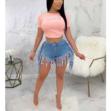 LaiyiVic High Waisted Frayed Denim Shorts for Women