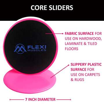 FLEXI MUSCLES Core Sliders Dual Sided Sliding Discs for Use on All Floors. Our Core Sliders are ideal for Abs exercises, Yoga, Pilates and Home Workouts.