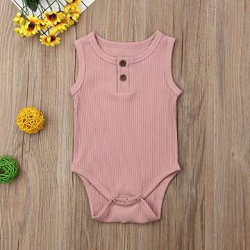 Kuriozud Newborn Infant Unisex Baby Boy Girl Sleeveless Button Solid Knitted Romper Bodysuit One Pie...