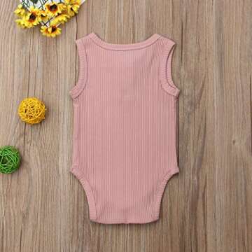 Kuriozud Newborn Infant Unisex Baby Boy Girl Sleeveless Button Solid Knitted Romper Bodysuit One Piece Jumpsuit Summer Outfits Clothes (Pink Bodysuit, 12-18 Months)